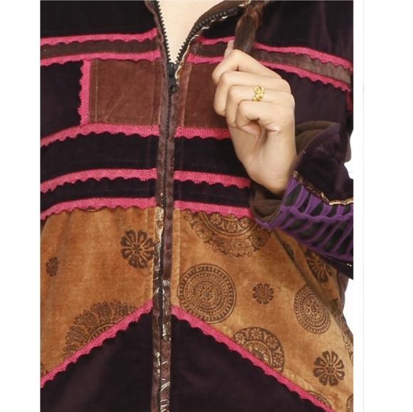 ❤New! Mongolian Boho Hippie Handmade Velvet Coat- Size XL - Picture 4 of 4